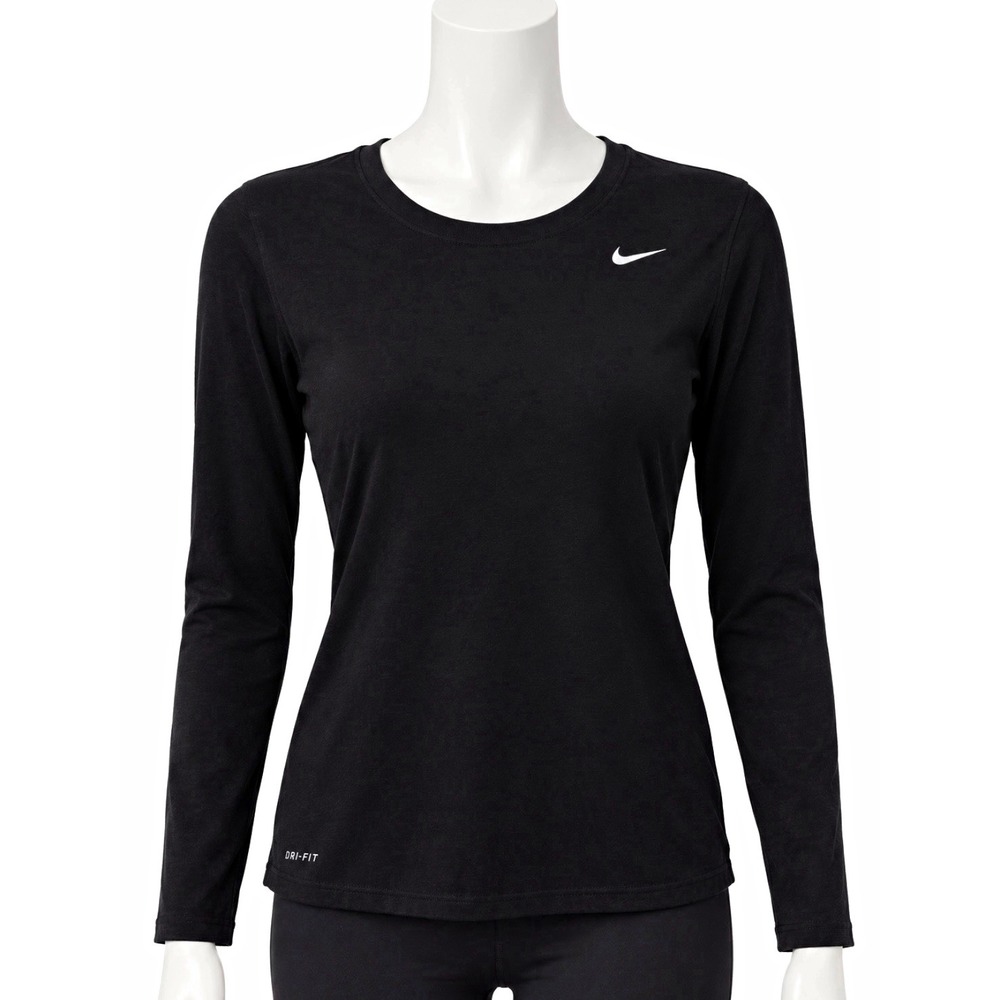 NIKE Dri-FIT Women's Long Sleeve Crew Neck Black Stretch Top Size Small S
